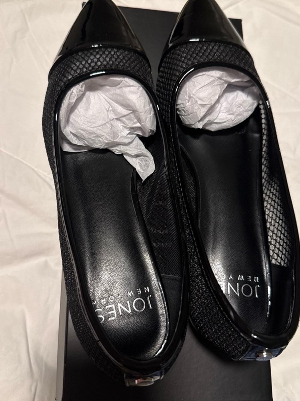 Jones New York Black Pointed-Toe Mesh Ballet Flats